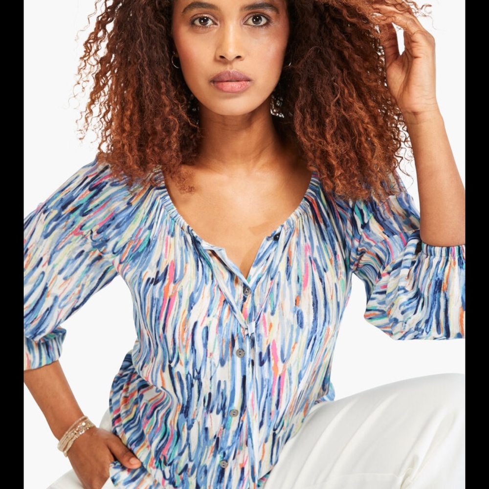 Nic + Zoe Toucan Women's Medium Lightweight Blue Multi Shirt
